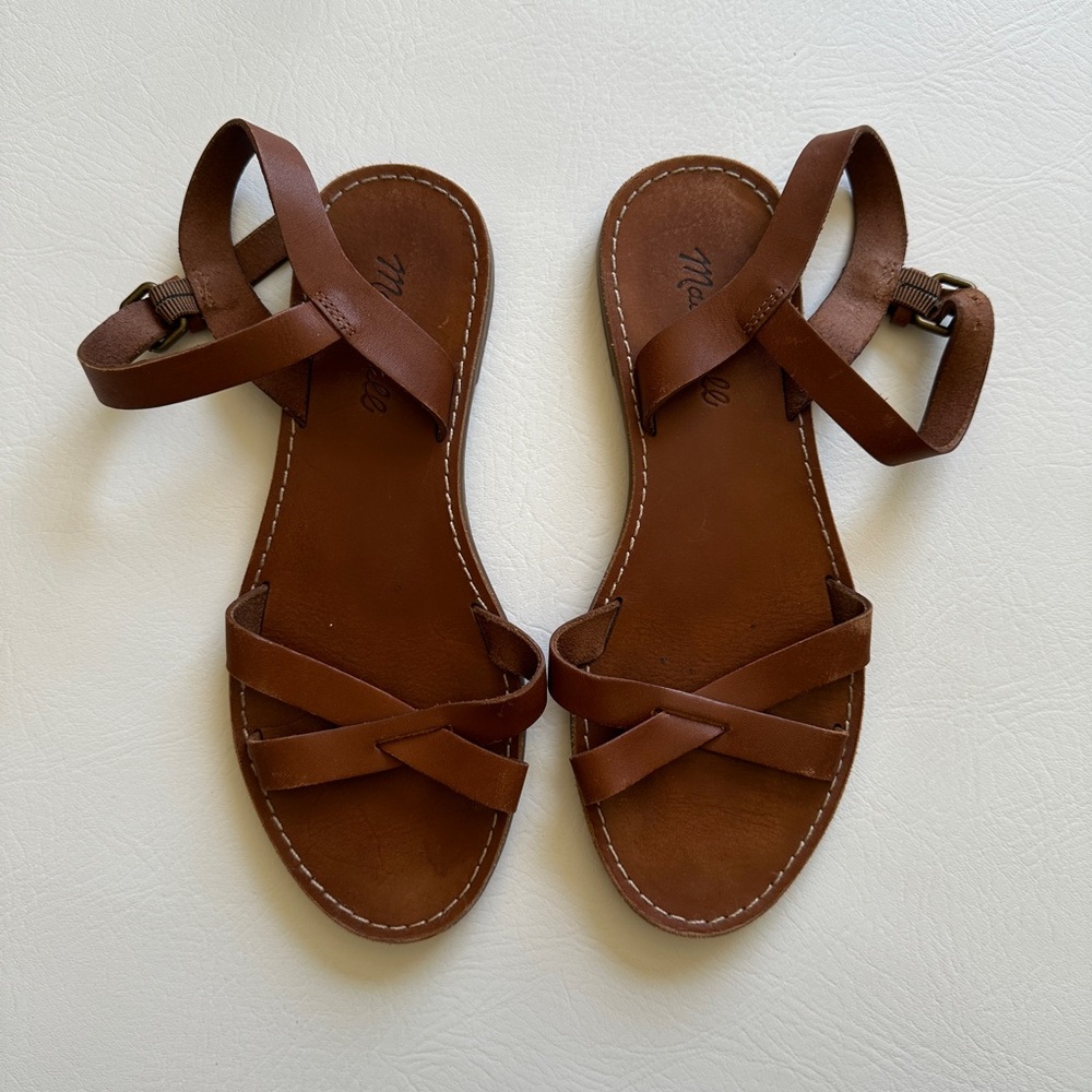 madewell | boardwalk crisscross sandal cognac brown leather 6.5